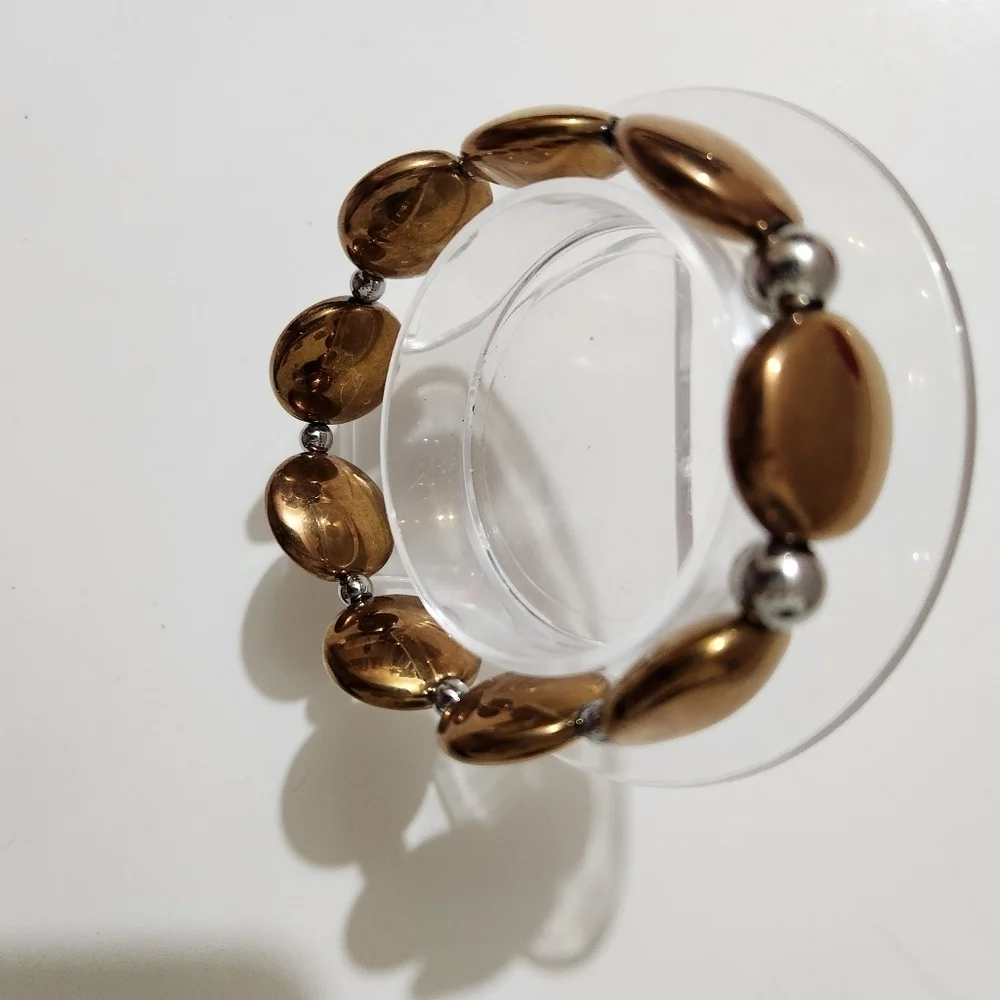 Hand Crafted Bracelet Stretch  Copper Silver Non-tarnish Stainless Steel Beads